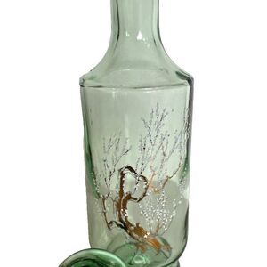 Italian Hand Painted Glass Decanter w/ Stopper 12" Willow Tree IVV Italy Vintage